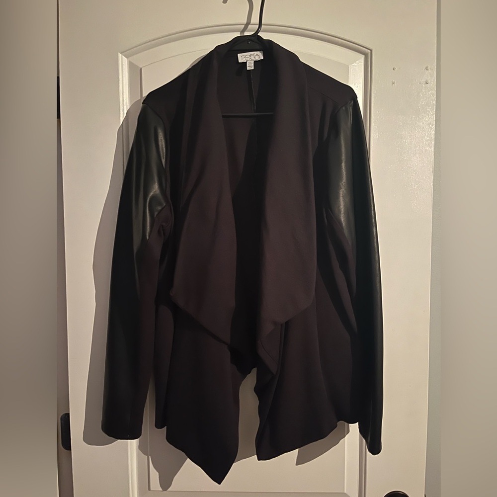 Sofia Vergara Faux Leather Sleeves Asymmetrical Jacket